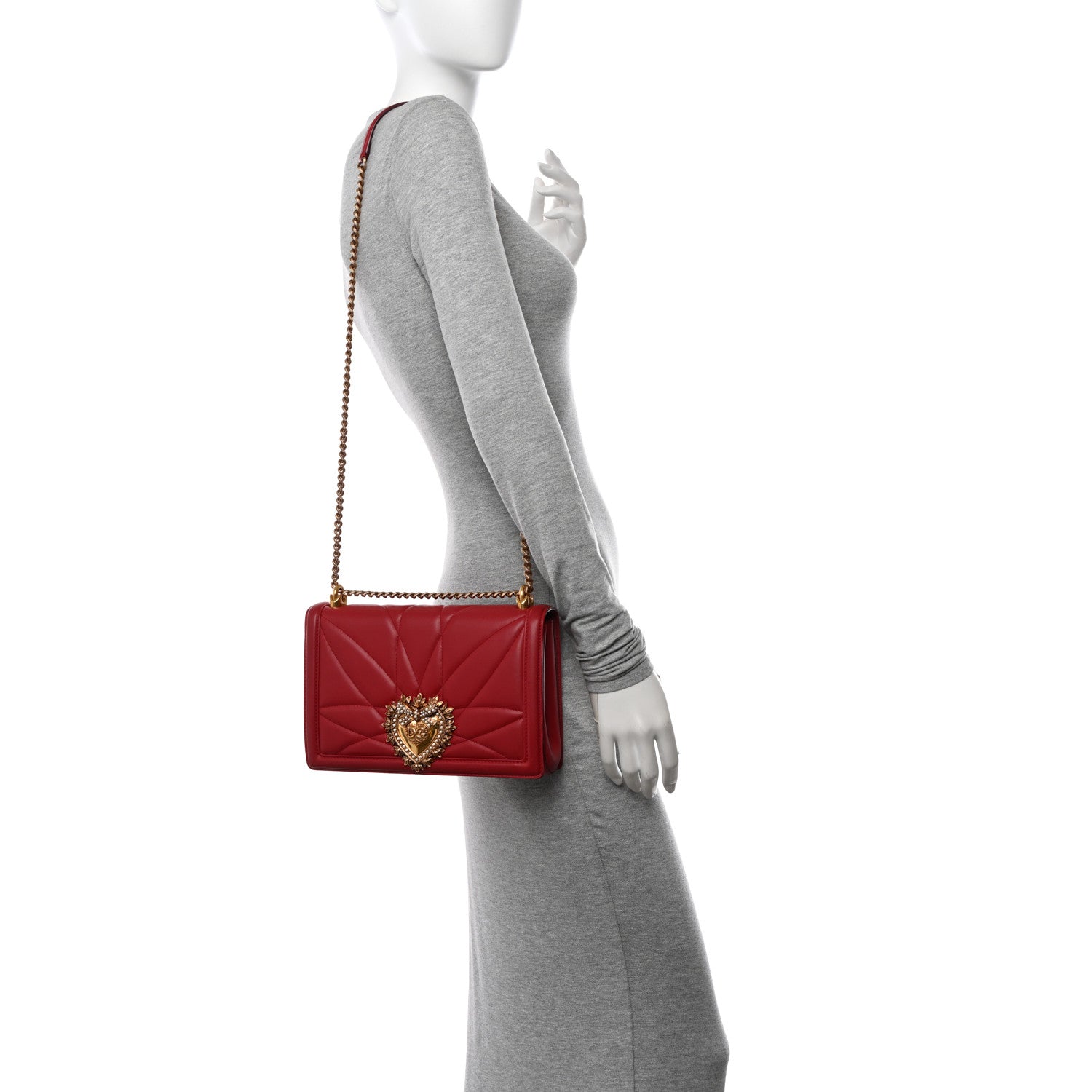 Dolce & Gabbana DOLCE GABBANA Calfskin Large Devotion Crossbody Bag Red 3 of 15