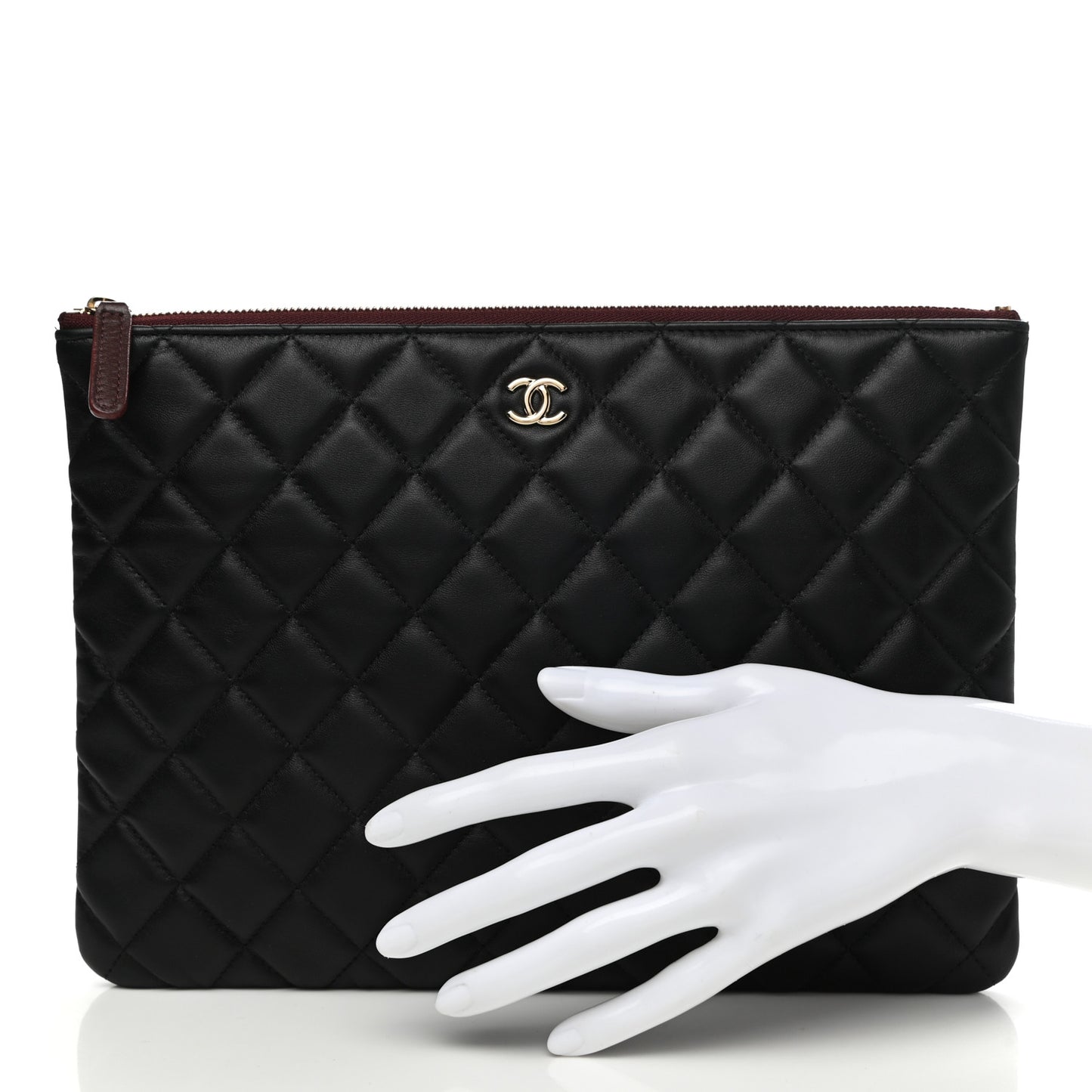 Lambskin Quilted Medium Cosmetic Case Black
