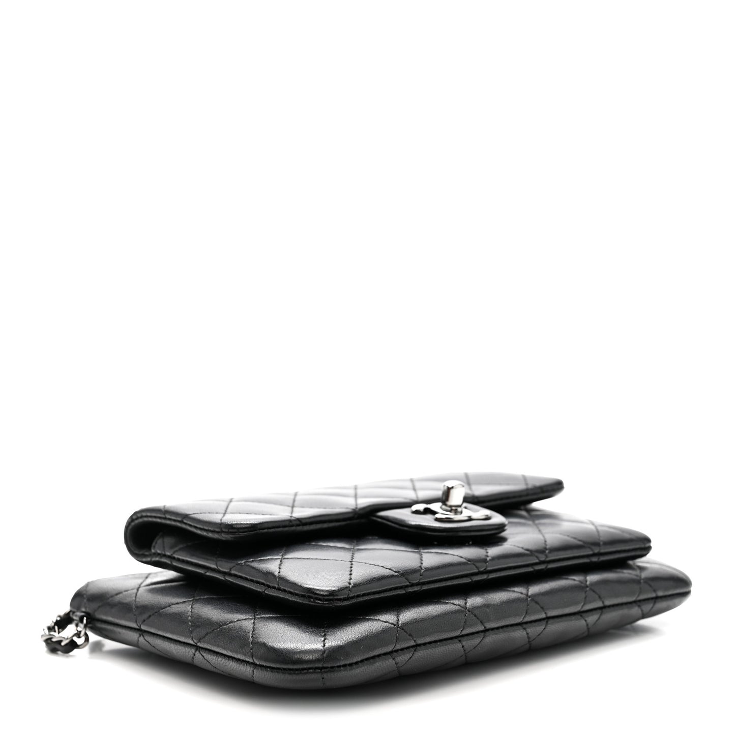 Lambskin Quilted Front Pocket Clutch With Chain Black