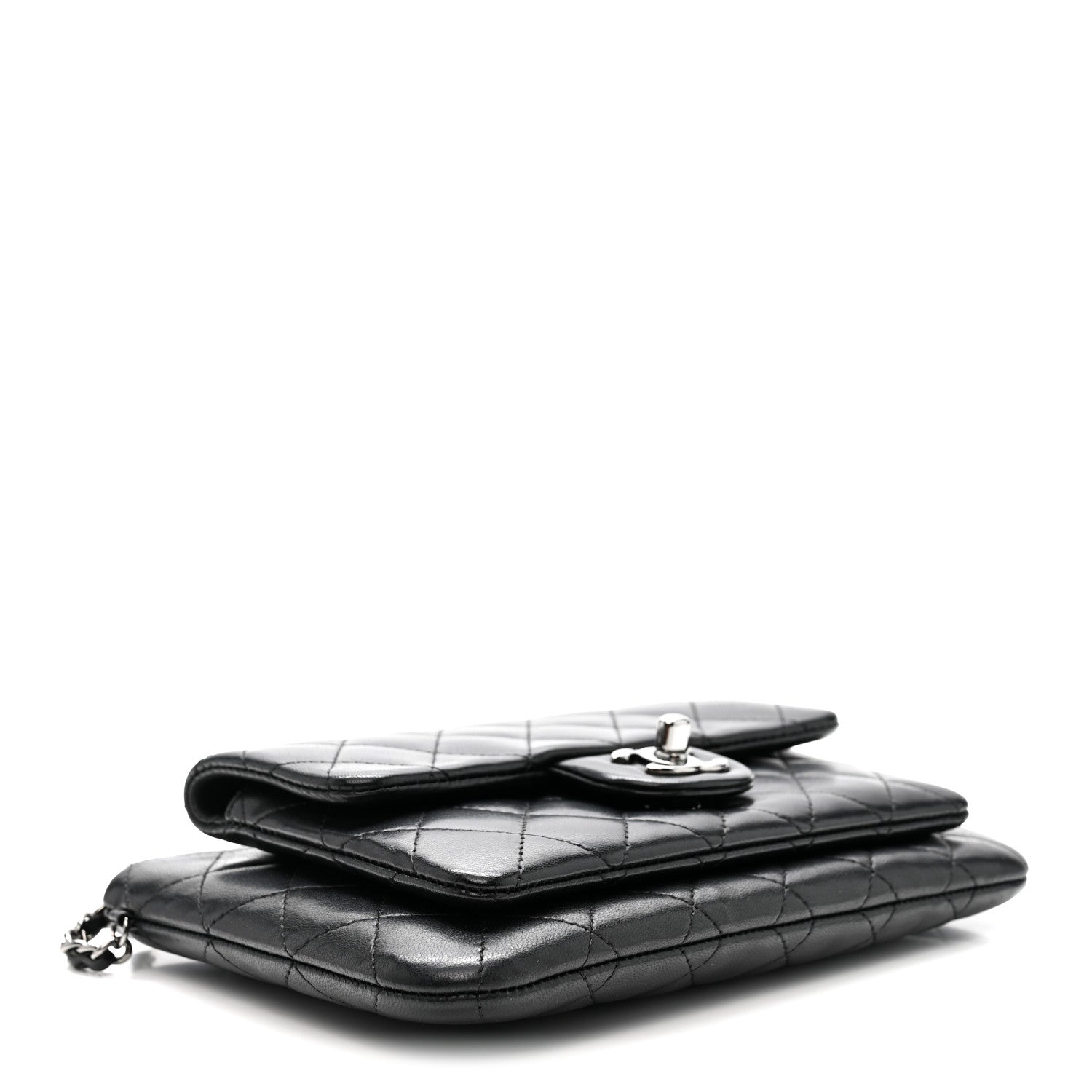 Chanel Lambskin Quilted Front Pocket Clutch With Chain Black 4 of 11