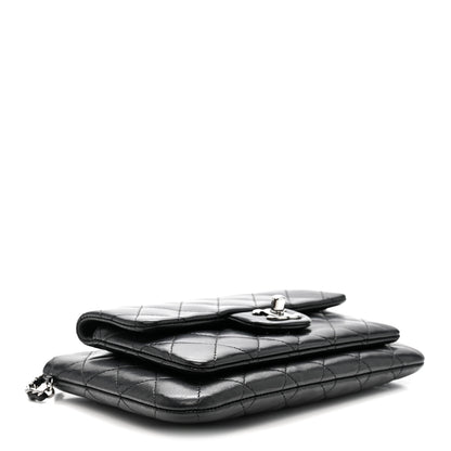 Chanel Lambskin Quilted Front Pocket Clutch With Chain Black 4 of 11