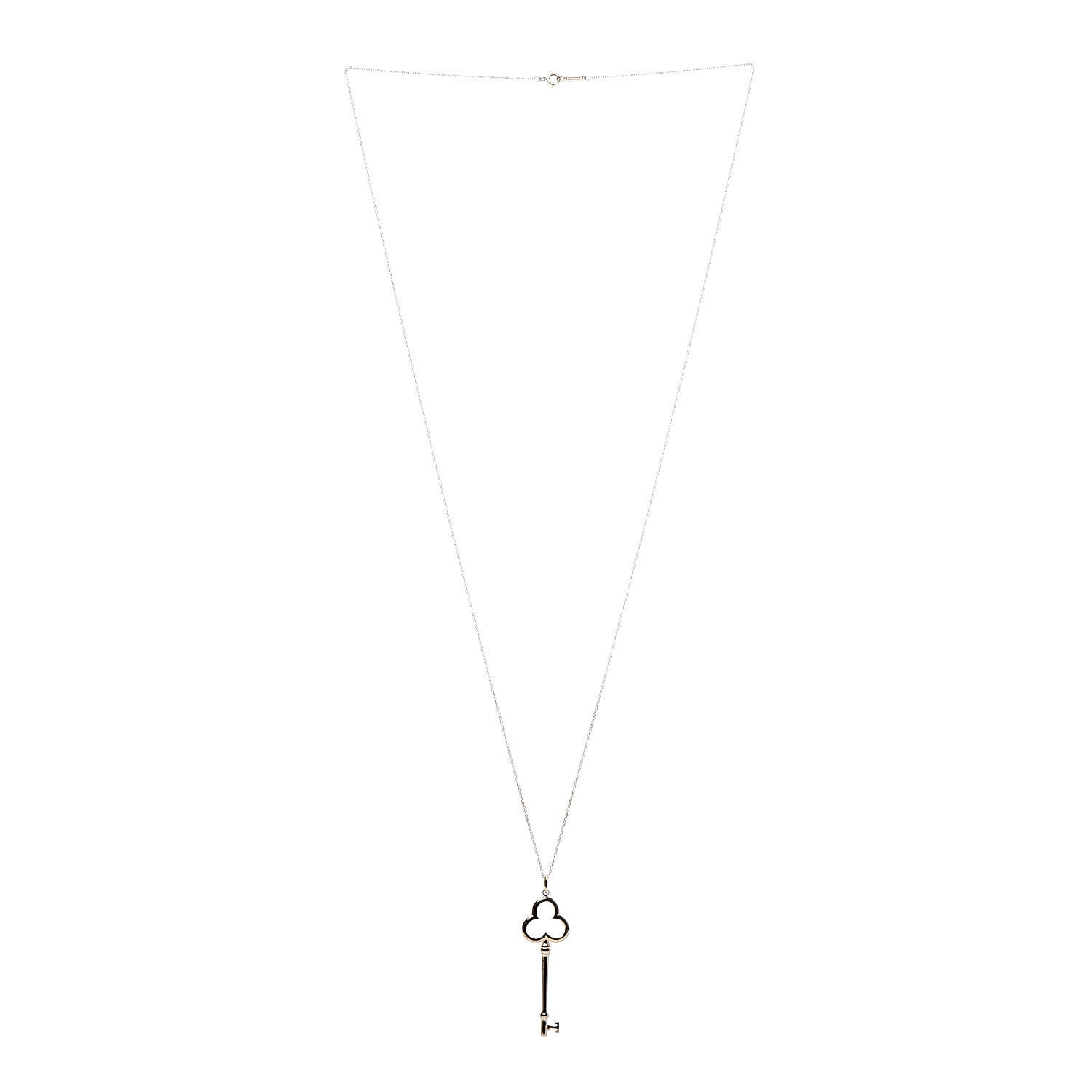 Tiffany 18K Yellow Gold Trefoil Key Pendant Necklace 3 of 5