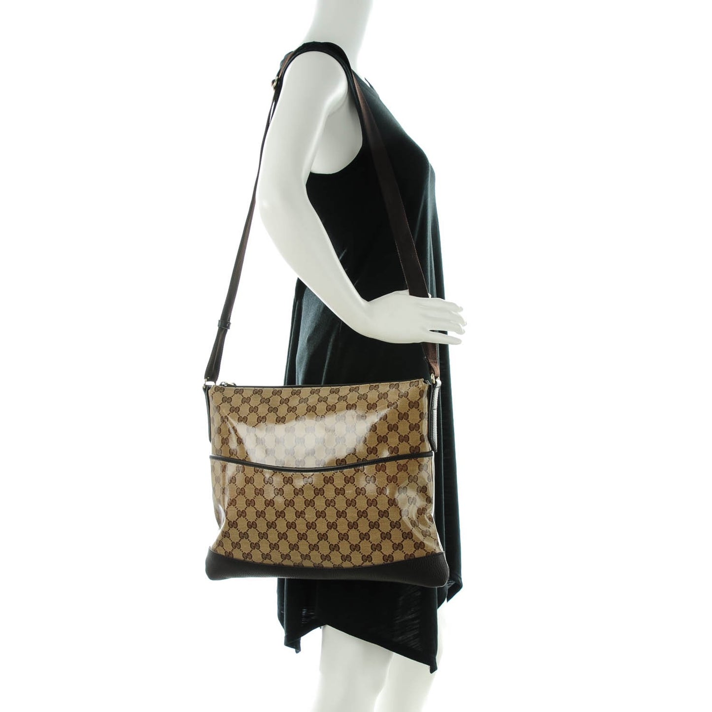Crystal Monogram Medium Flat Messenger Bag Dark Brown