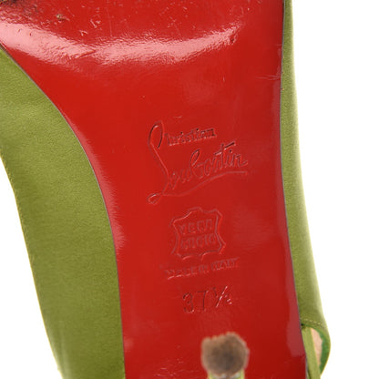 Christian Louboutin Satin Fiorellino Peep Toe Slingback 37.5 Green 8 of 16