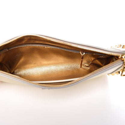 Prada Saffiano Vernice Studded Clutch Talco 5 of 9