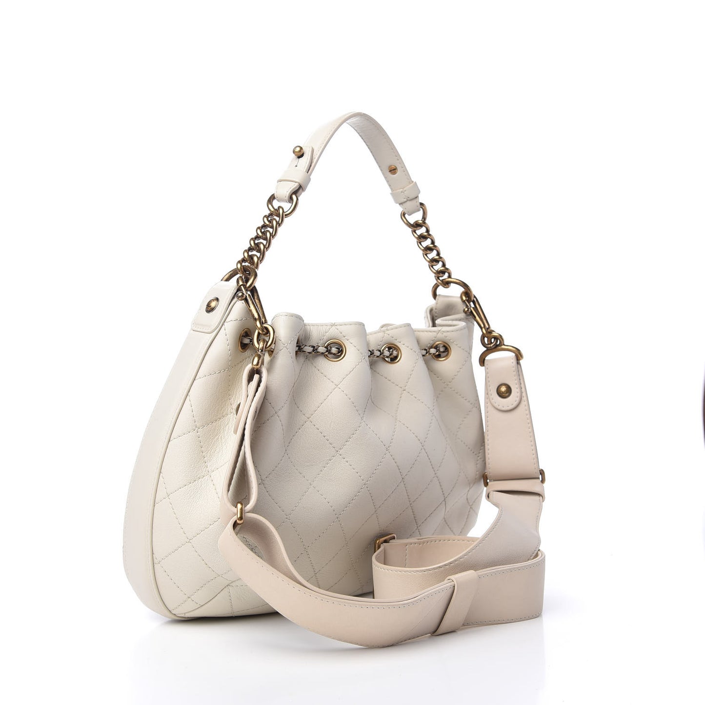 Calfskin Stitched Medium Drawstring CC Bag Ivory