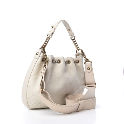 Chanel Calfskin Stitched Medium Drawstring CC Bag Ivory 3 of 9