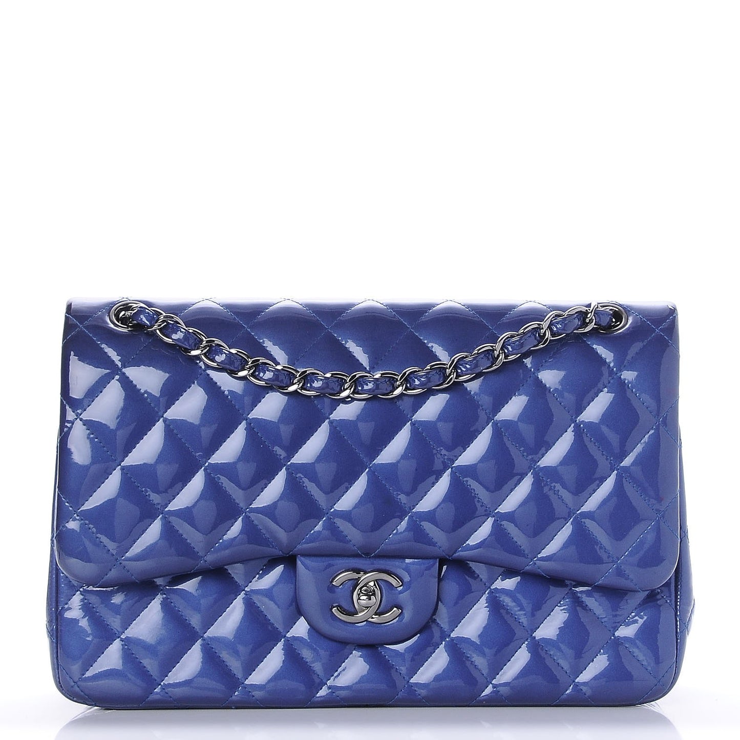 Patent Quilted Jumbo Double Flap Blue