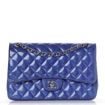Chanel Patent Quilted Jumbo Double Flap Blue 1 of 9