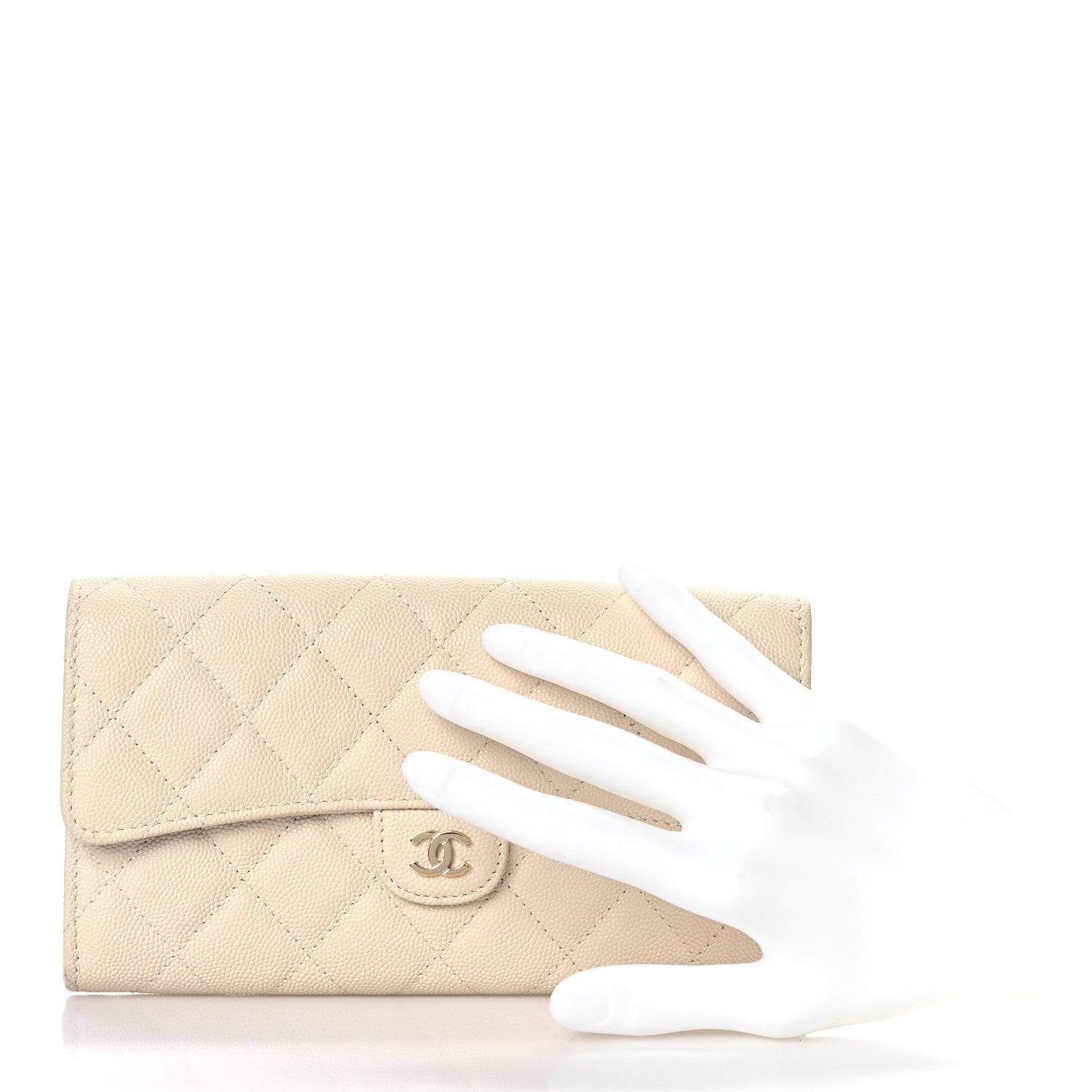 Chanel Caviar Quilted Large Gusset Flap Wallet Beige 2 of 11