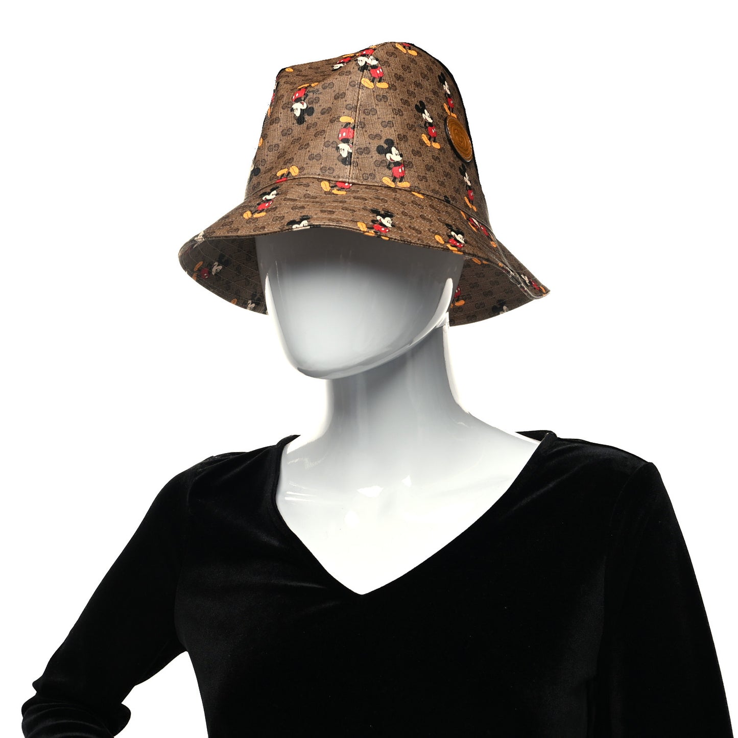 X DISNEY Mini Vintage GG Supreme Monogram Mickey Mouse Trent Bucket Hat L Beige Ebony Yellow