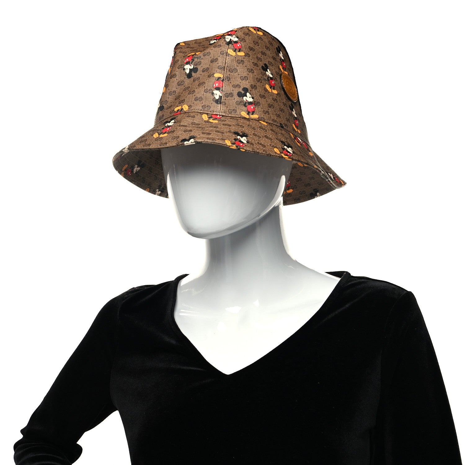 Gucci X DISNEY Mini Vintage GG Supreme Monogram Mickey Mouse Trent Bucket Hat L Beige Ebony Yellow 2 of 9