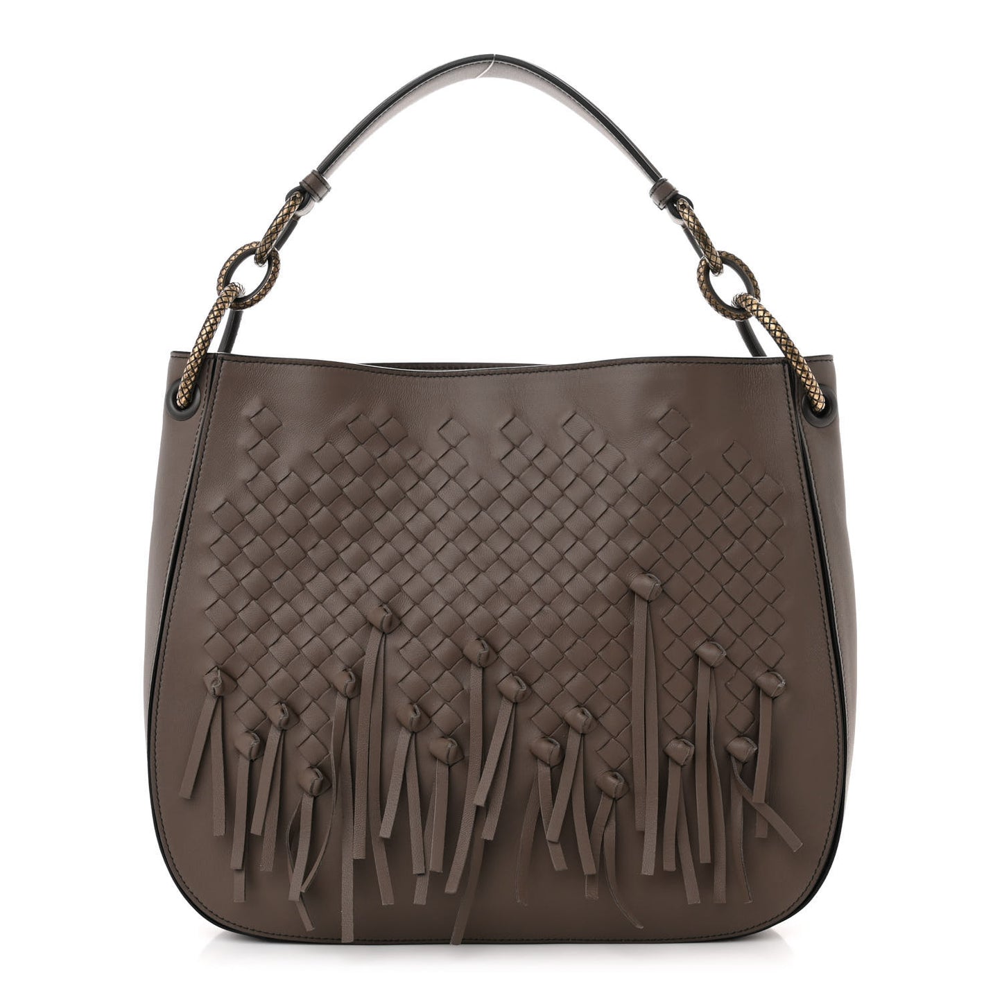 Nappa Intrecciato Fringe Brio Loop Hobo Dark Taupe