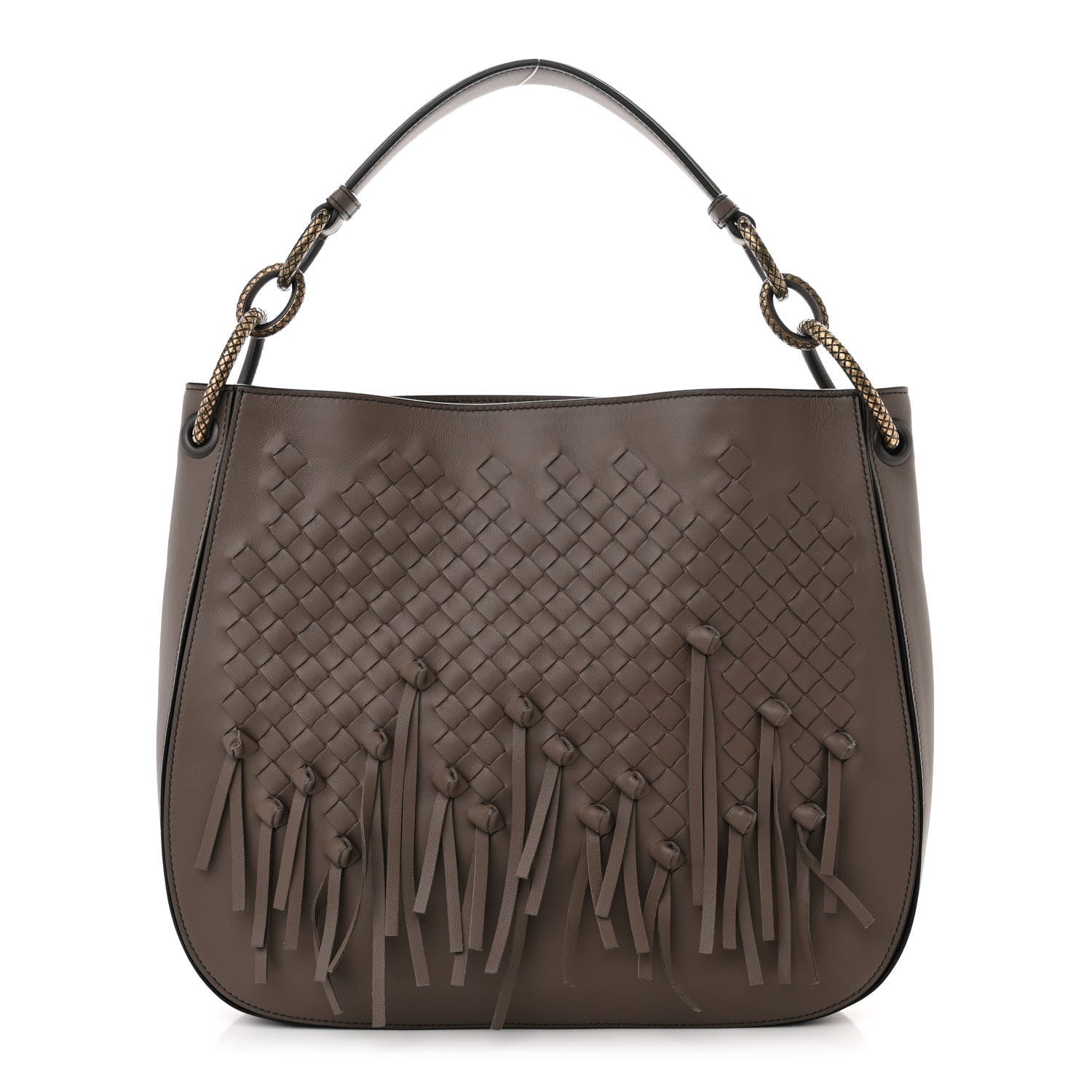 Bottega Veneta Nappa Intrecciato Fringe Brio Loop Hobo Dark Taupe 1 of 10