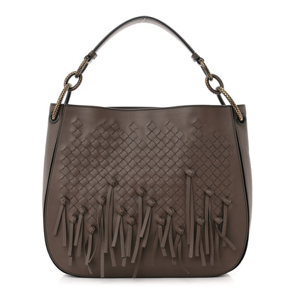Bottega Veneta Nappa Intrecciato Fringe Brio Loop Hobo Dark Taupe 1 of 10