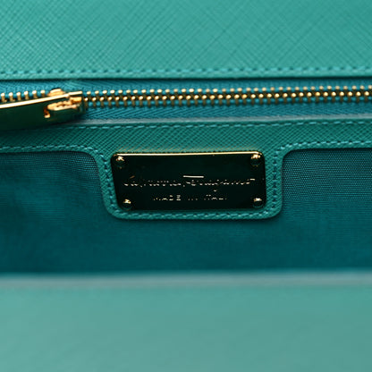 Salvatore Ferragamo Printed Calfskin Vara Bow Chain Flap Crossbody Teal 6 of 10
