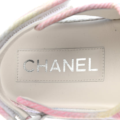 Chanel Printed Fabric Quilted Dad Sandals 40 Green Pink Blue 7 of 9