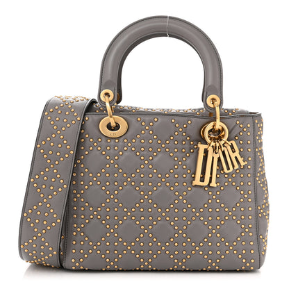 Christian Dior Calfskin Cannage Studded Medium Supple Lady Dior Grey 1 of 11
