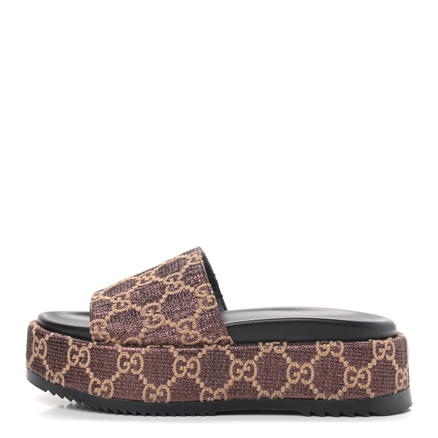 Gucci Lame GG Monogram Angelina Platform 55mm Slide Sandals 37 Brown Beige 1 of 9