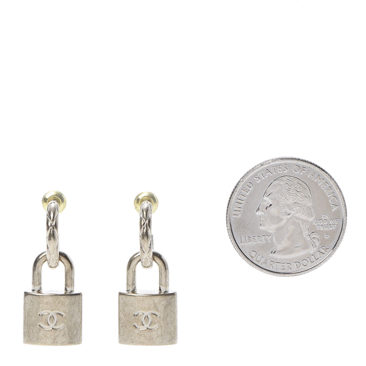 Chanel Metal Lock Drop Earrings Light Gold 2 of 5