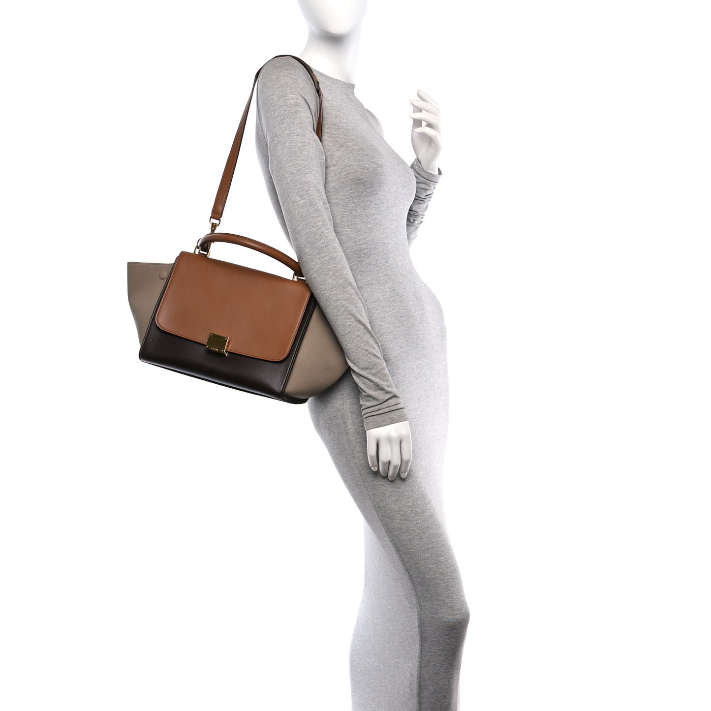 Satin Baby Grained Calfskin Small Tri-Color Trapeze Tan