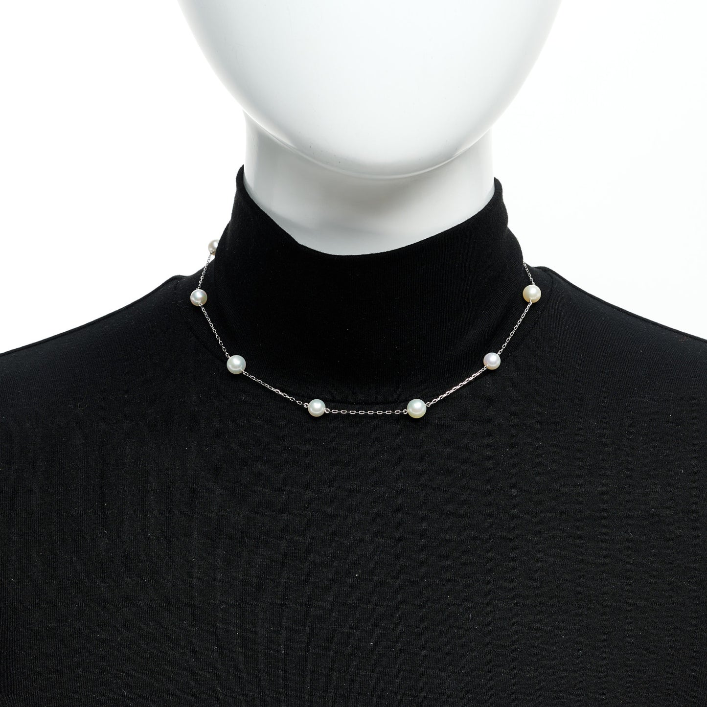 18K White Gold Akoya Pearl 6-7mm Station Necklace