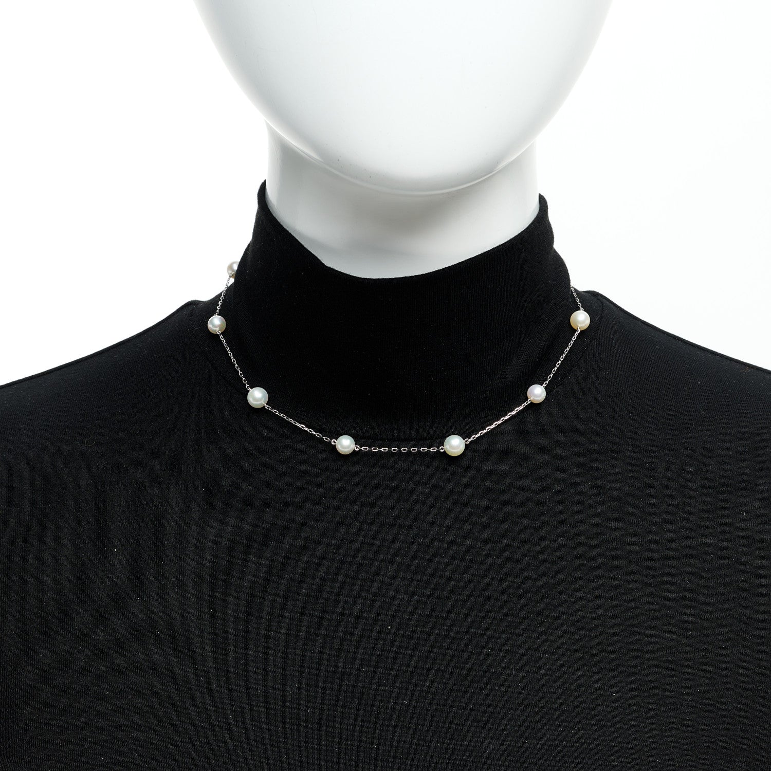 Mikimoto 18K White Gold Akoya Pearl 6-7mm Station Necklace 2 of 5