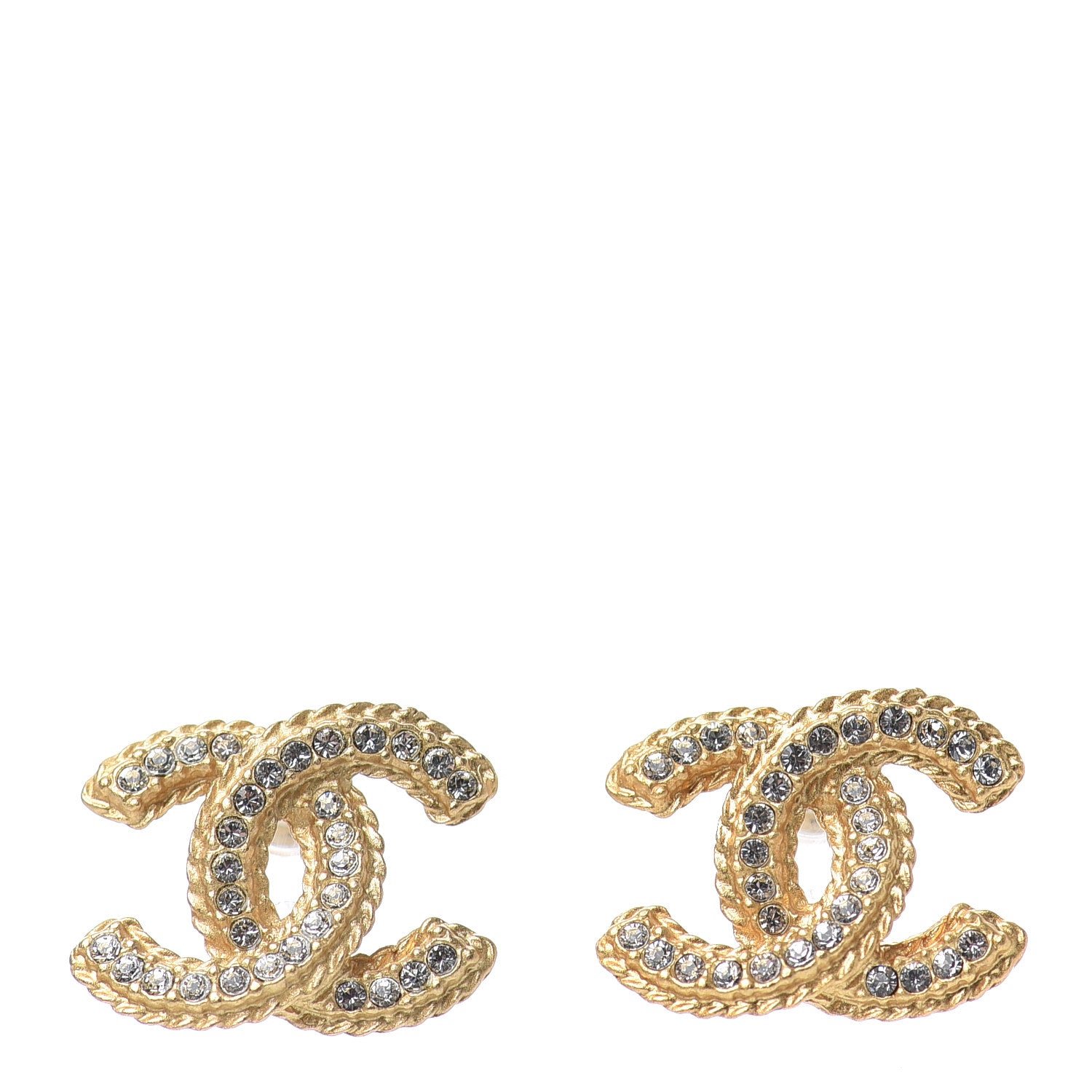 Chanel Crystal 90’s Icon CC Stud Earrings Gold 1 of 4