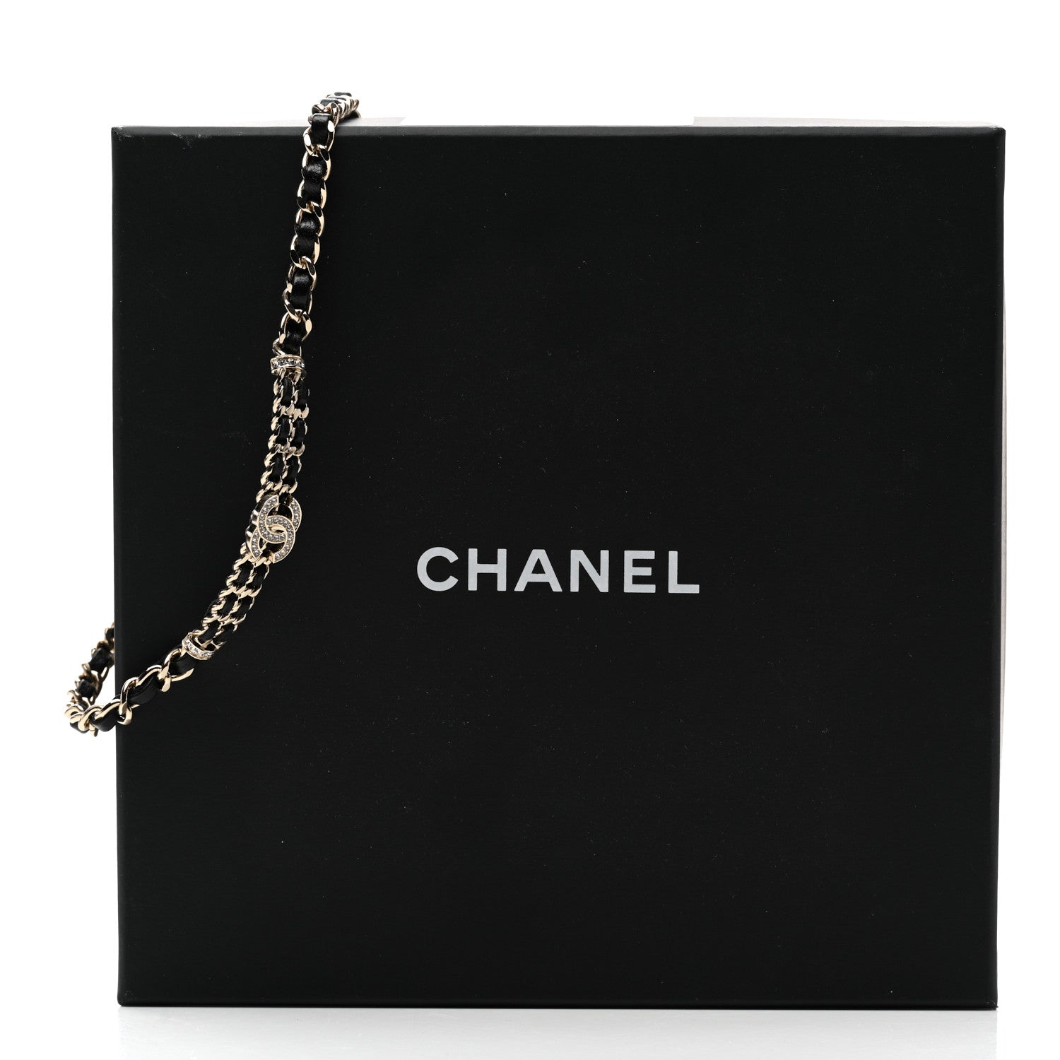 Chanel Metal Lambskin Crystal CC Choker Necklace Black Gold 6 of 6