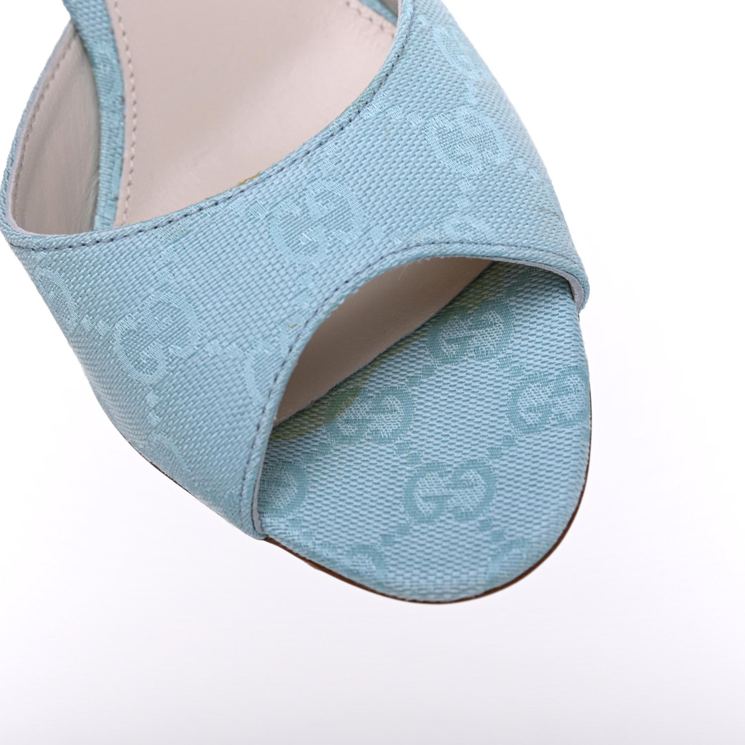 Gucci Monogram Mid Heel Slides 37.5 Sea Blue 11 of 11