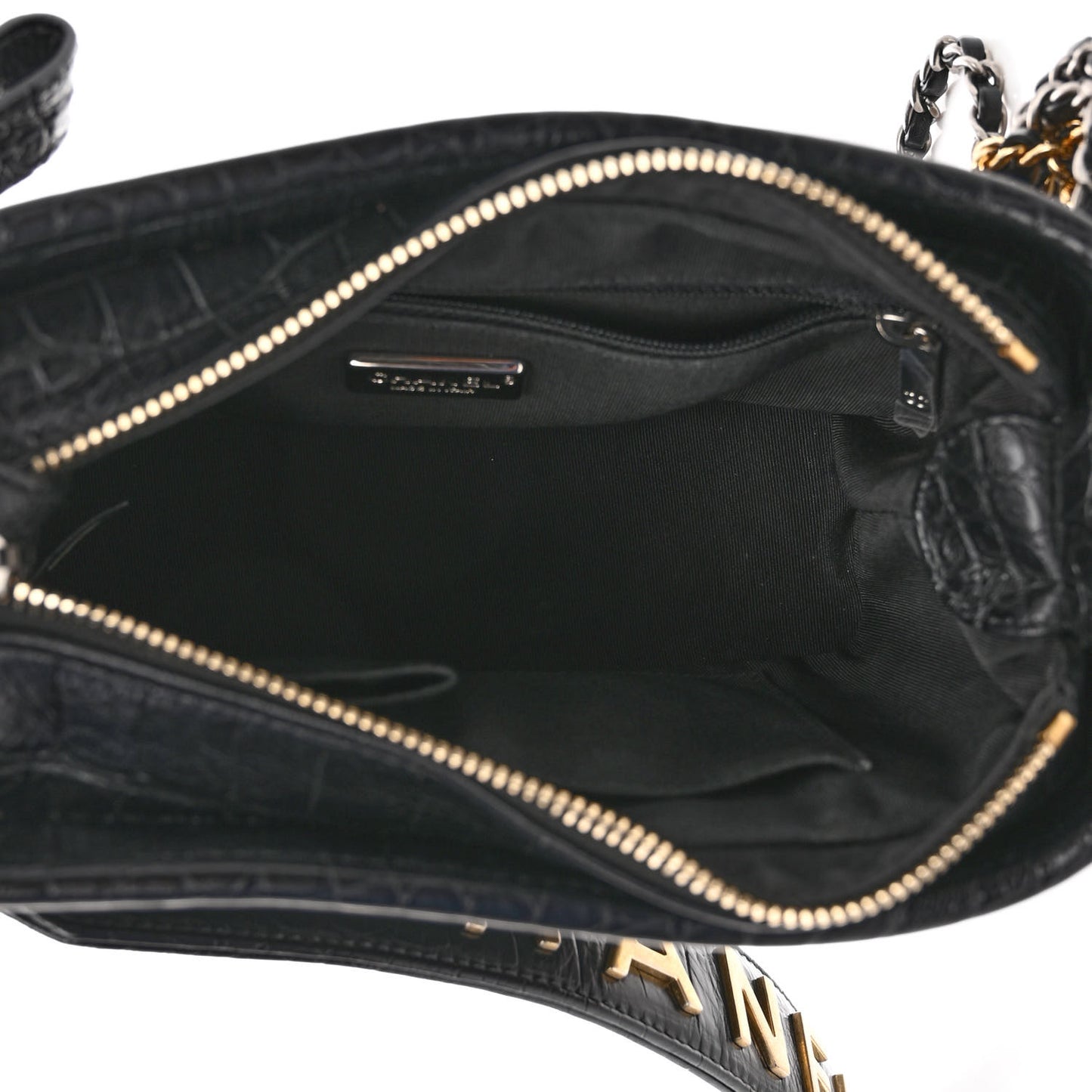 Calfskin Crocodile Embossed Small Gabrielle Cocodile Hobo Black