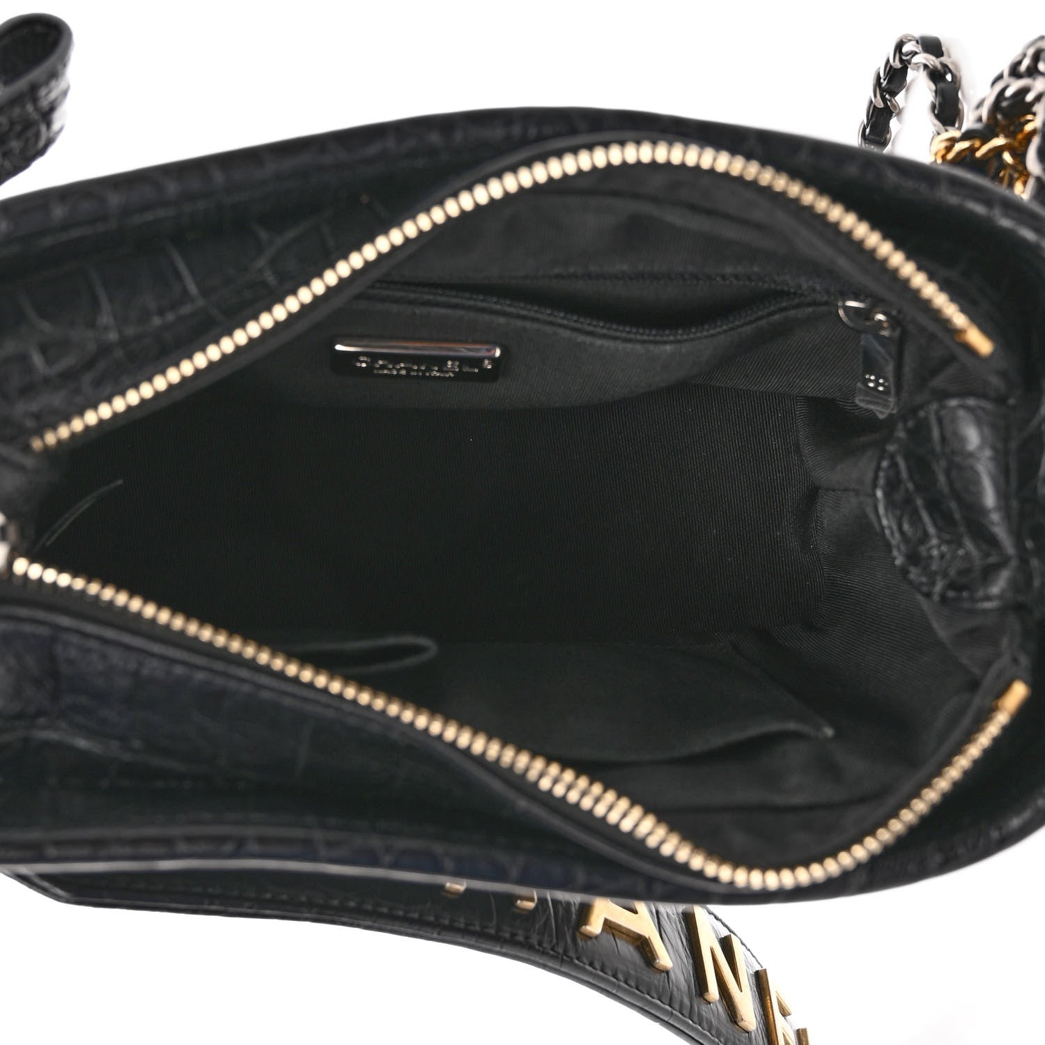Chanel Calfskin Crocodile Embossed Small Gabrielle Cocodile Hobo Black 5 of 10