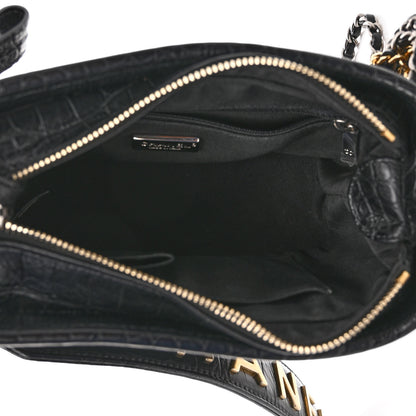 Chanel Calfskin Crocodile Embossed Small Gabrielle Cocodile Hobo Black 5 of 10