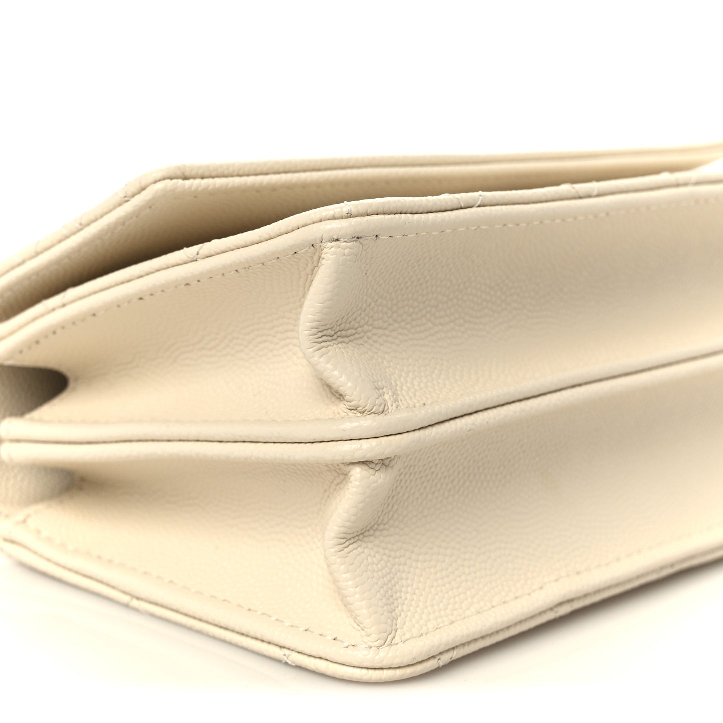 Caviar Quilted Trendy Handle Clutch With Chain Ecru