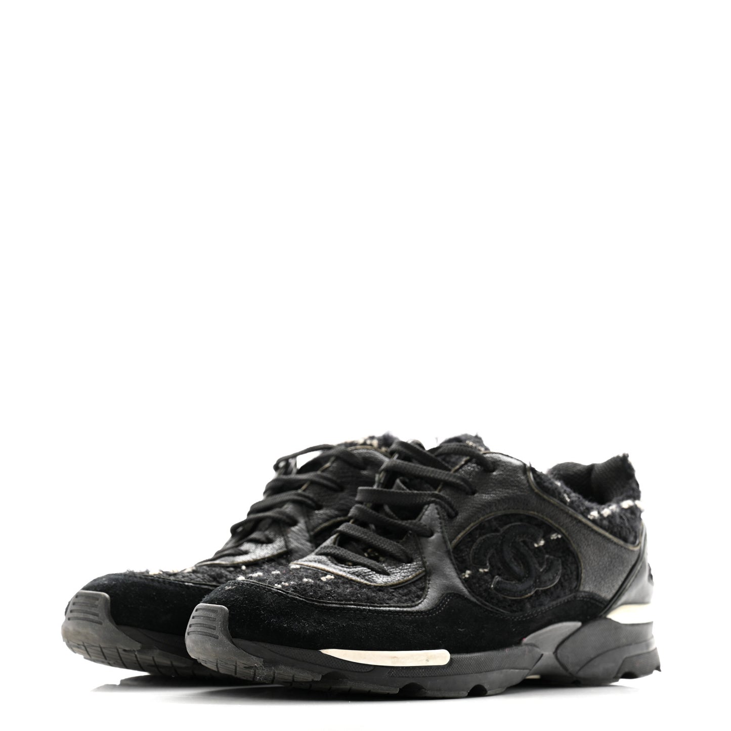 Tweed Suede Goatskin CC Sneakers 38 Black White