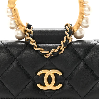 Chanel Lambskin Quilted Pearl Crown Clutch With Chain Black 10 of 15