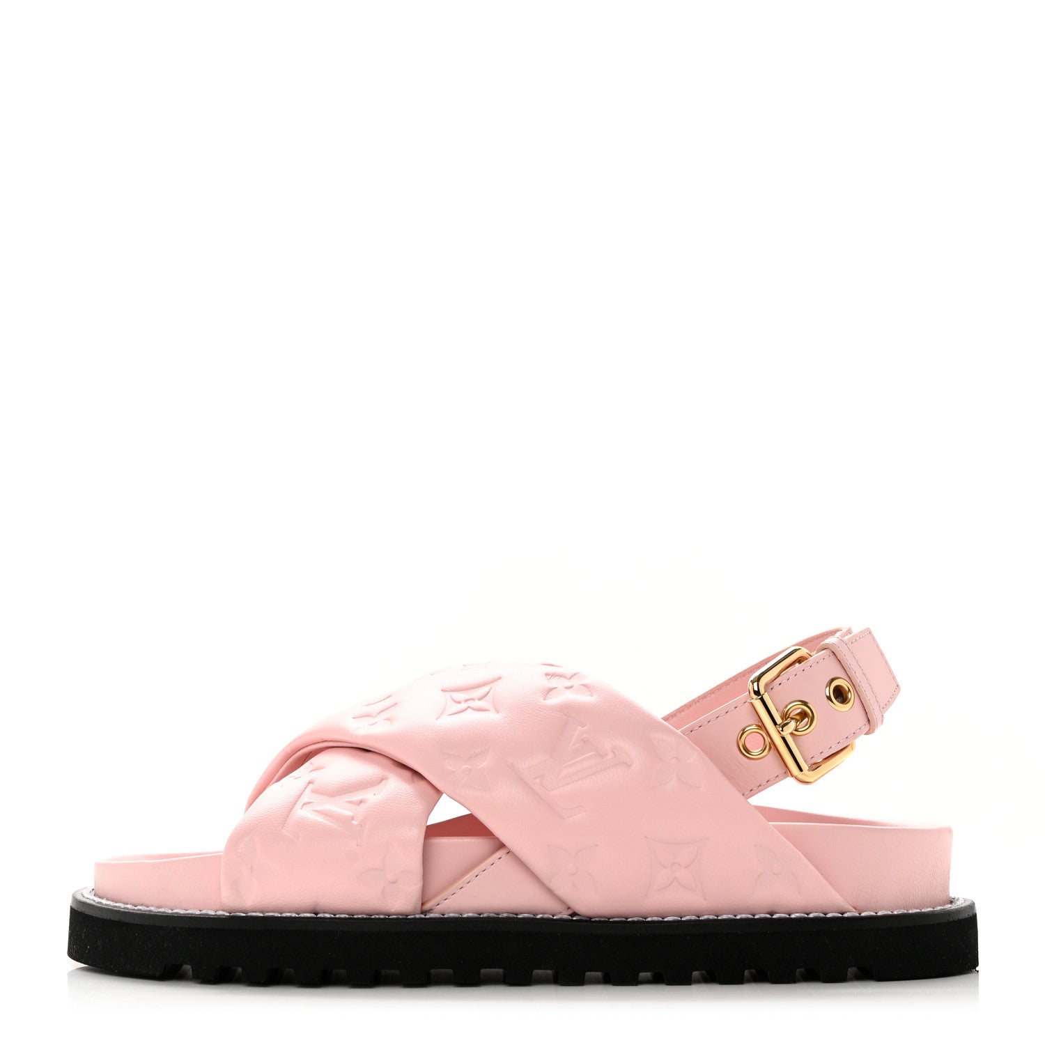 Louis Vuitton Lambskin Monogram Embossed Paseo Flat Comfort Sandals 37 Rose Clair 1 of 8