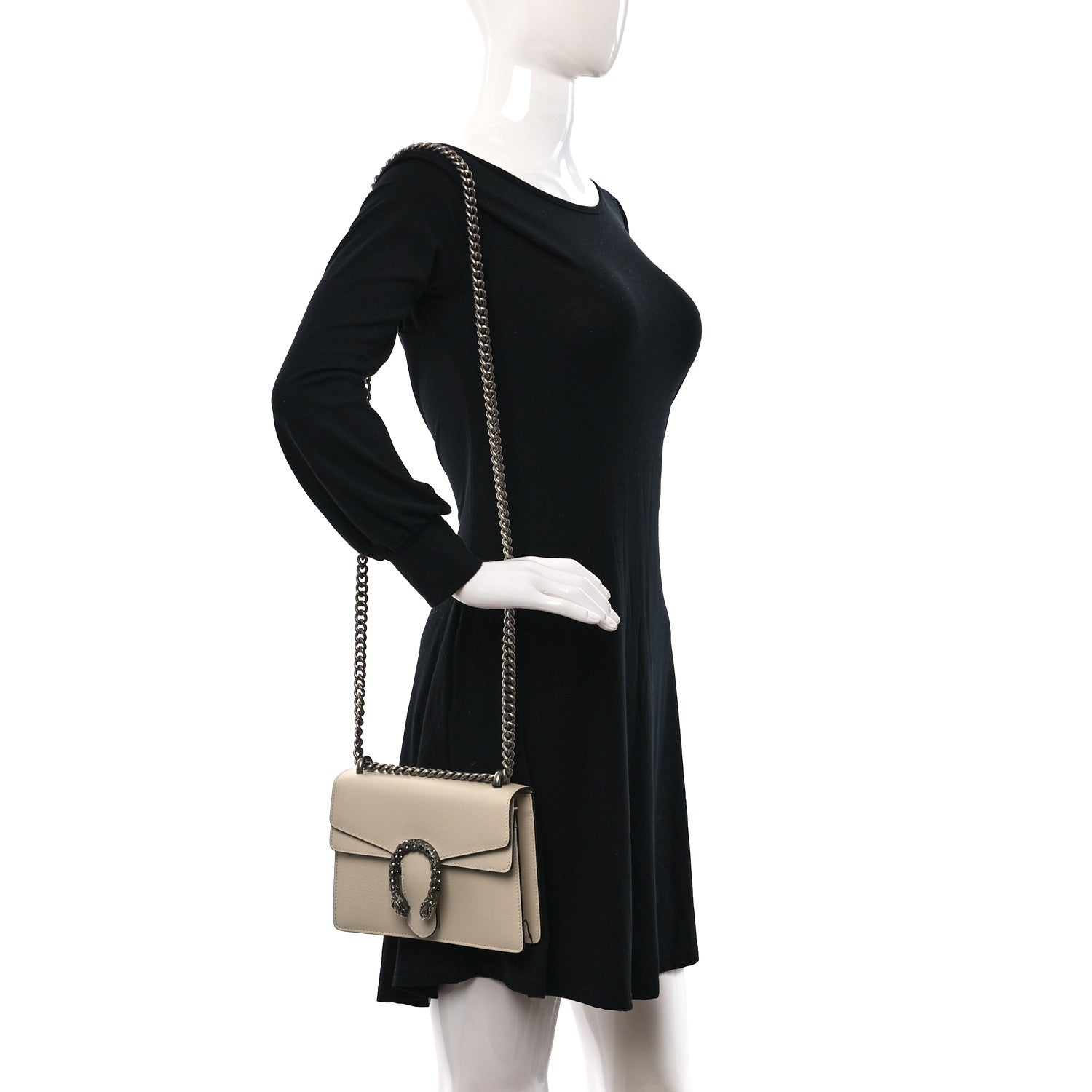 Gucci Textured Calfskin Crystal Mini Dionysus Shoulder Bag Mystic White 3 of 9