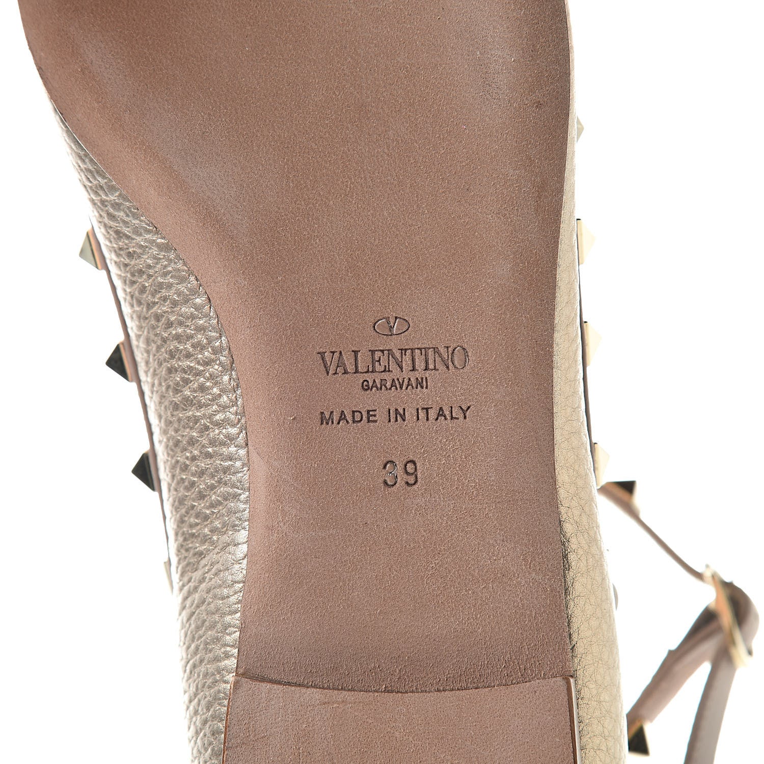 Valentino Garavani Metallic Pebbled Calfskin Rockstud Cage Ballerina Flats 39 Sasso Poudre 6 of 10