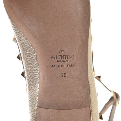 Valentino Garavani Metallic Pebbled Calfskin Rockstud Cage Ballerina Flats 39 Sasso Poudre 6 of 10