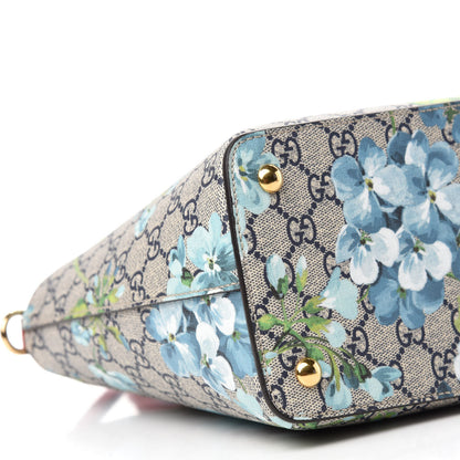 Gucci GG Supreme Monogram Blooms Medium Zip Top Tote Beige Blue Navy Hibiscus Red 6 of 10