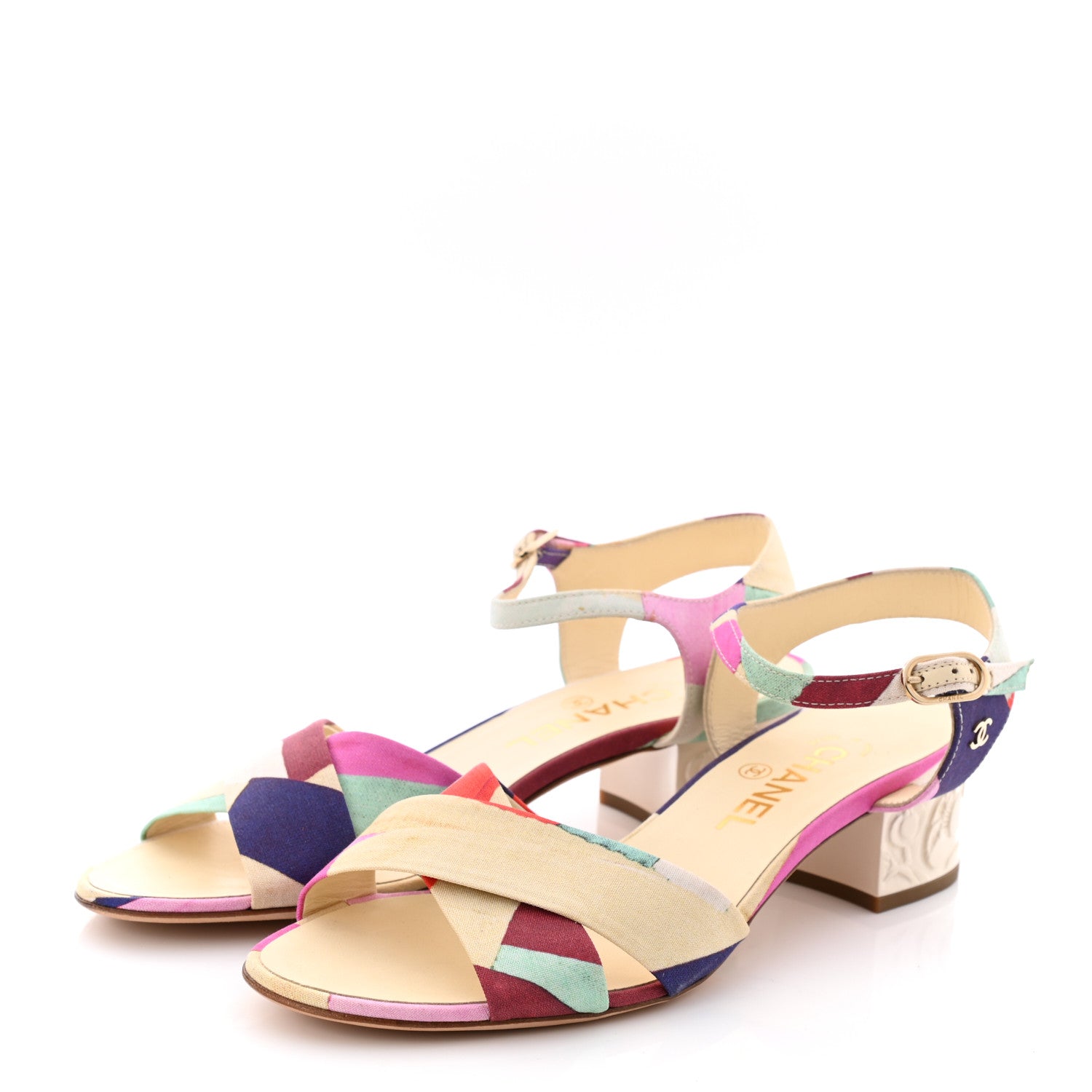 Chanel Fabric Camellia Embossed Sandals 38.5 Multicolor 3 of 10