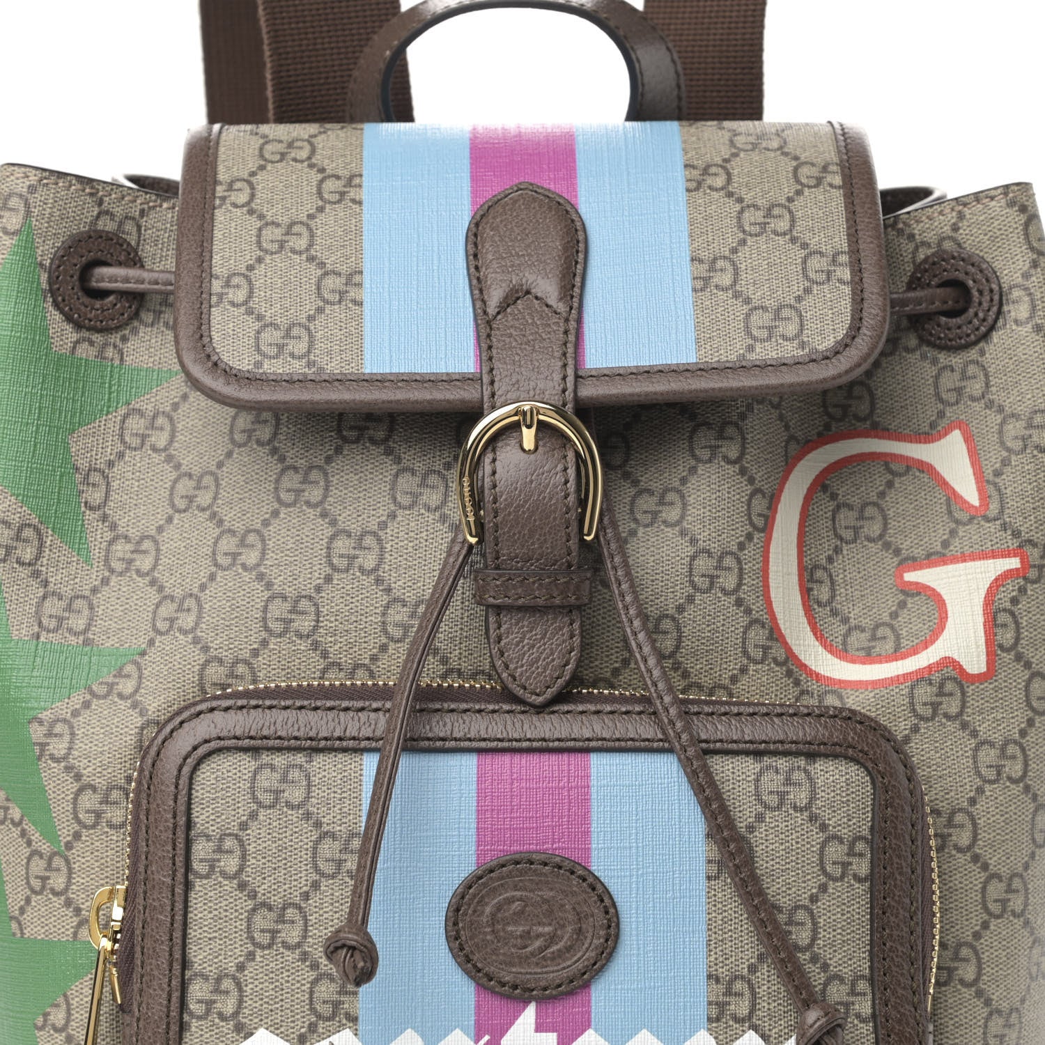 Gucci GG Supreme Monogram Equestrian Textured Dollar Calfskin Retro Interlocking G Buckle Backpack Beige Ebony Multicolor New Acero 8 of 12
