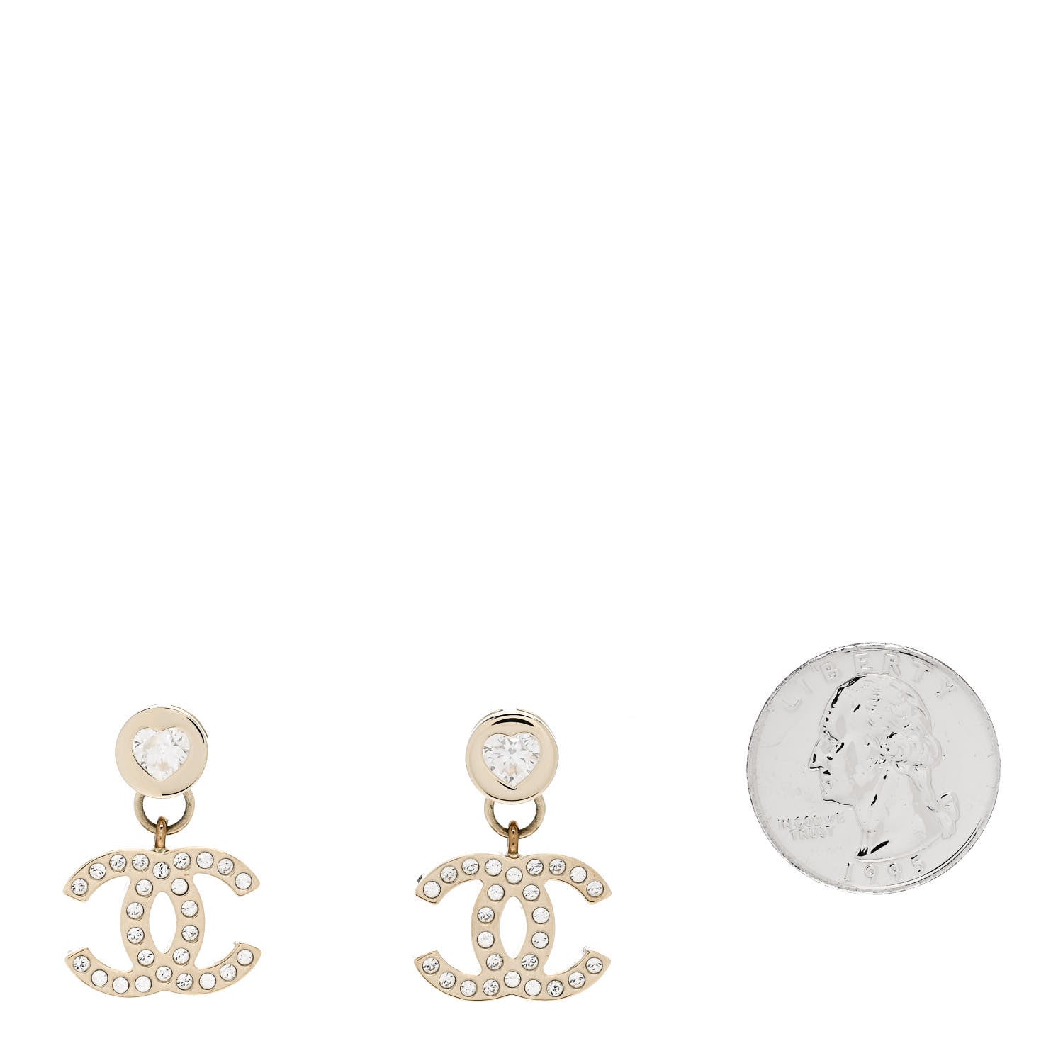Chanel Crystal CC Heart Drop Earrings Gold 2 of 5
