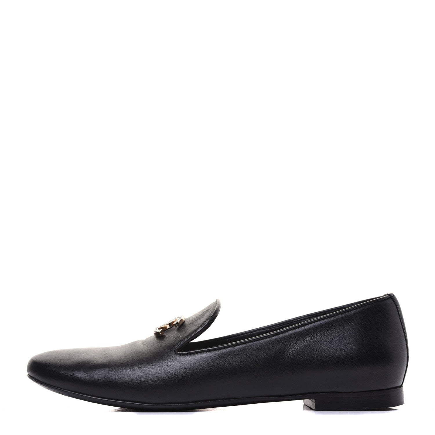 Chanel Enamel Pearl Crystal Lambskin Womens CC Mocassin Loafers 37 Black 1 of 11