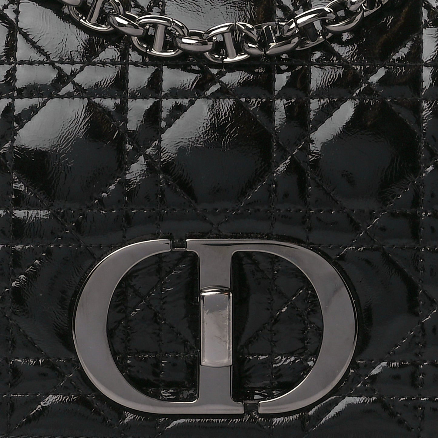 Crinkled Patent Lambskin Cannage Medium Caro Bag Black