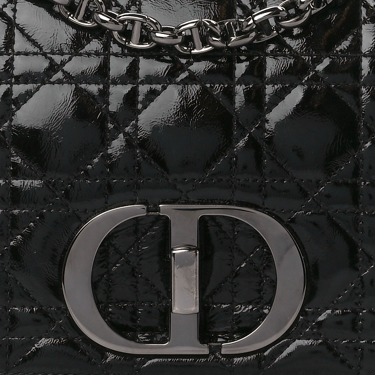 Christian Dior Crinkled Patent Lambskin Cannage Medium Caro Bag Black 8 of 10