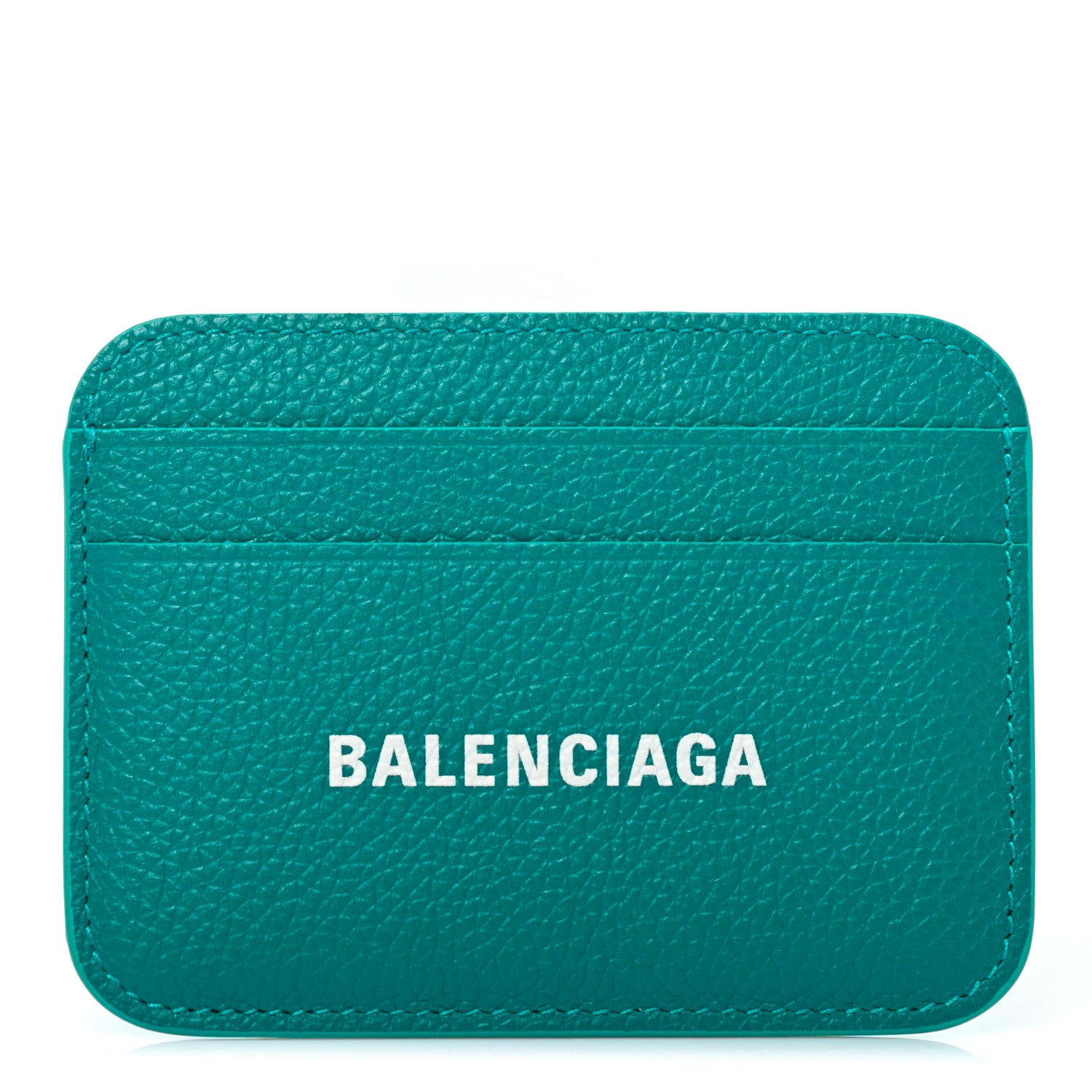 Balenciaga Grained Calfskin Logo Cash Rounded Card Holder Dark Turquoise White 1 of 8