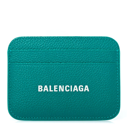 Balenciaga Grained Calfskin Logo Cash Rounded Card Holder Dark Turquoise White 1 of 8