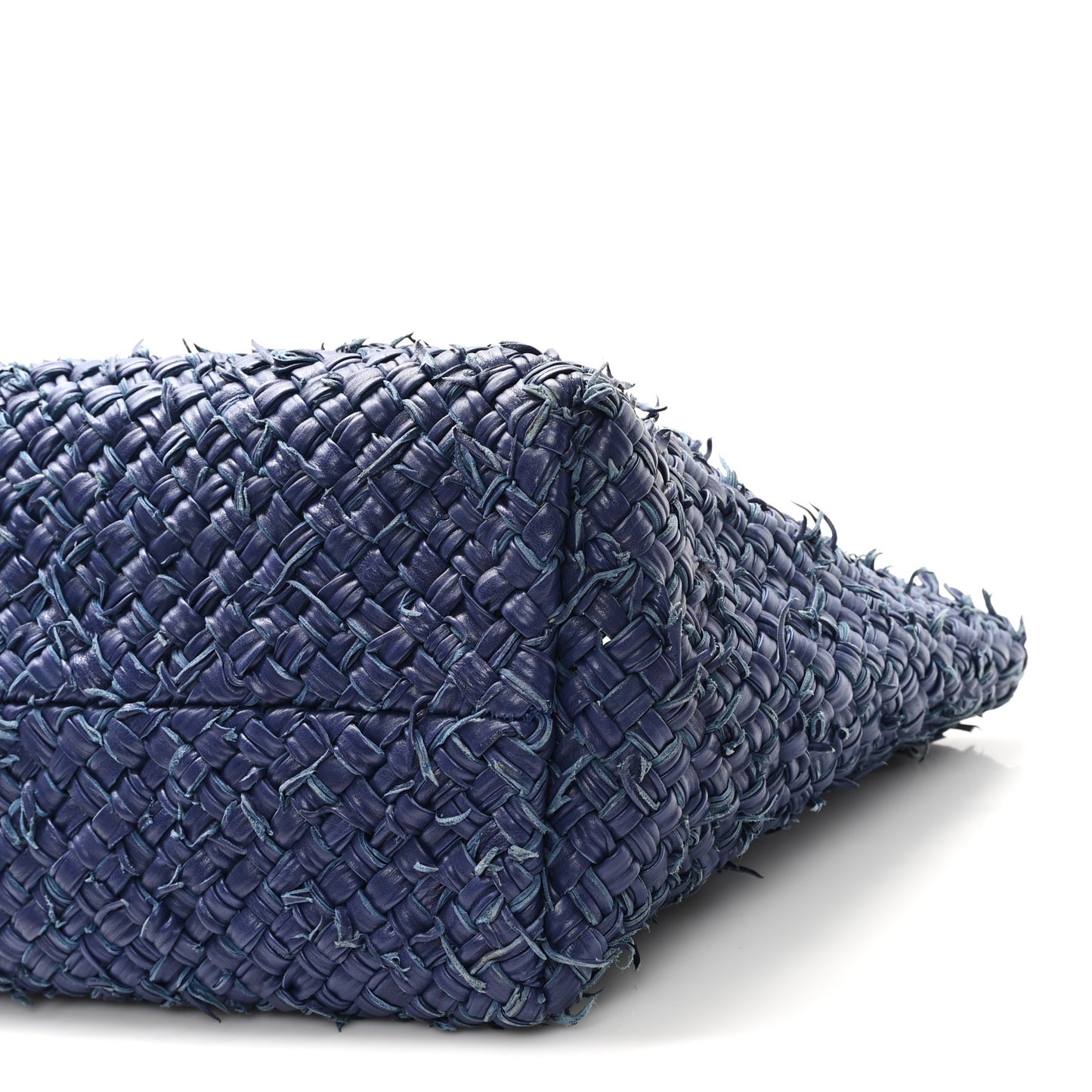Chevre Intrecciato Fringe Netted Medium Cabat Tote Blue